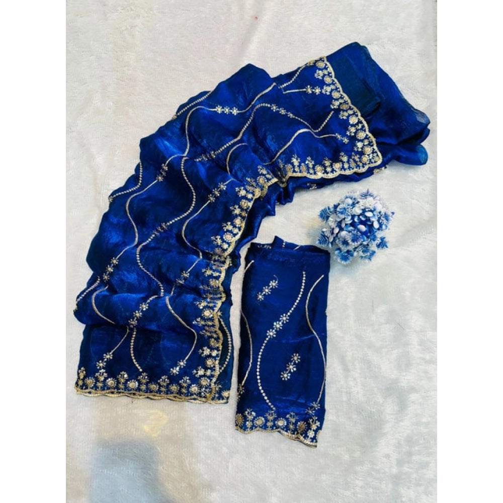 Women's Jimmy Choo Embellished Saree With Unstitched Blouse 5.5 Mtr�(Royal Blue)