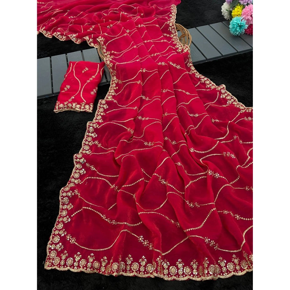 Women's Jimmy Choo Embellished Saree With Unstitched Blouse 5.5 Mtr�(Pink)