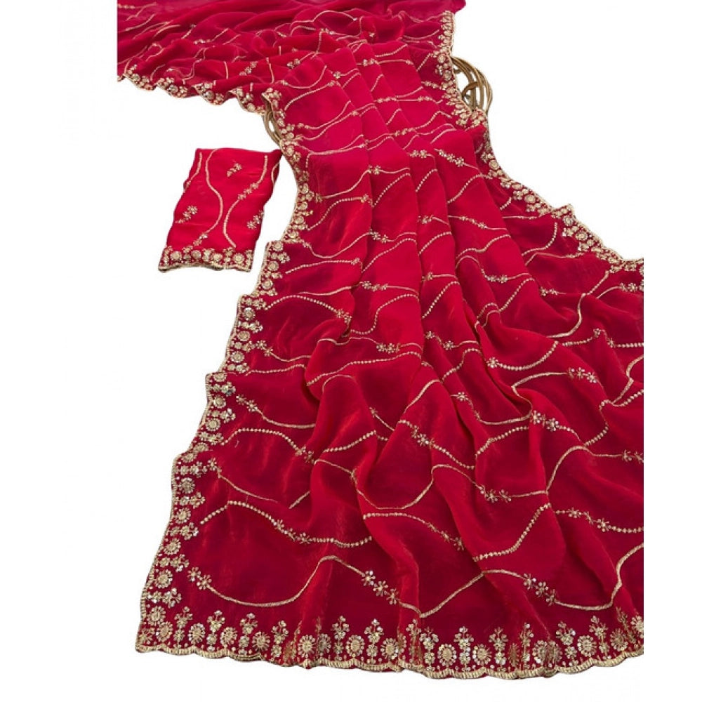Women's Jimmy Choo Embellished Saree With Unstitched Blouse 5.5 Mtr�(Pink)