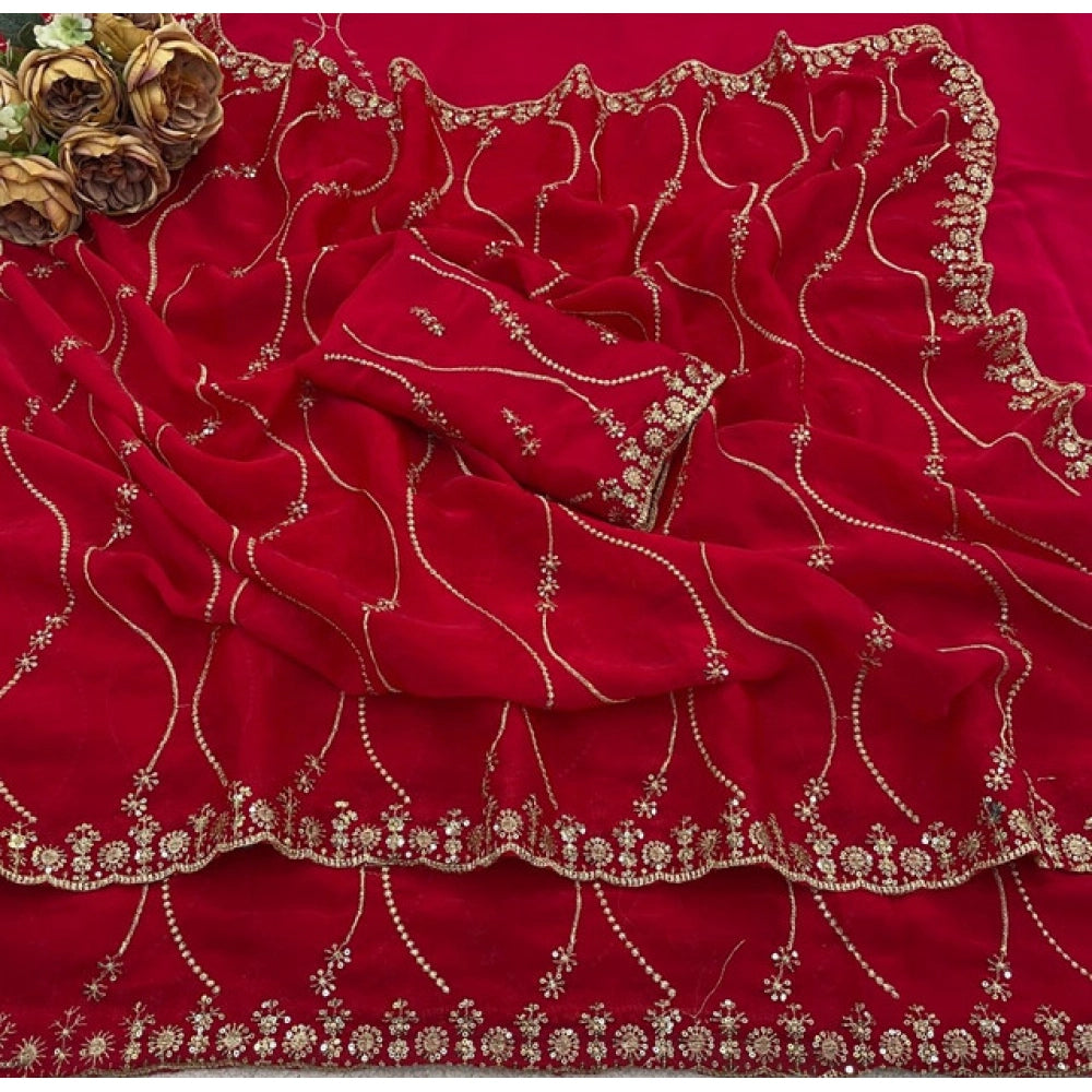 Women's Jimmy Choo Embellished Saree With Unstitched Blouse 5.5 Mtr�(Pink)