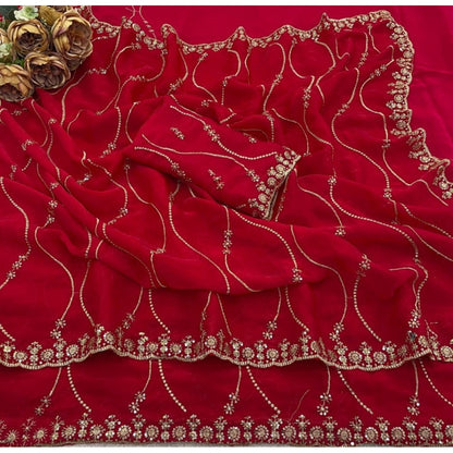 Women's Jimmy Choo Embellished Saree With Unstitched Blouse 5.5 Mtr�(Pink)