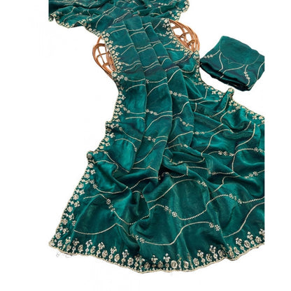 Women's Jimmy Choo Embellished Saree With Unstitched Blouse 5.5 Mtr�(Bottle Green)