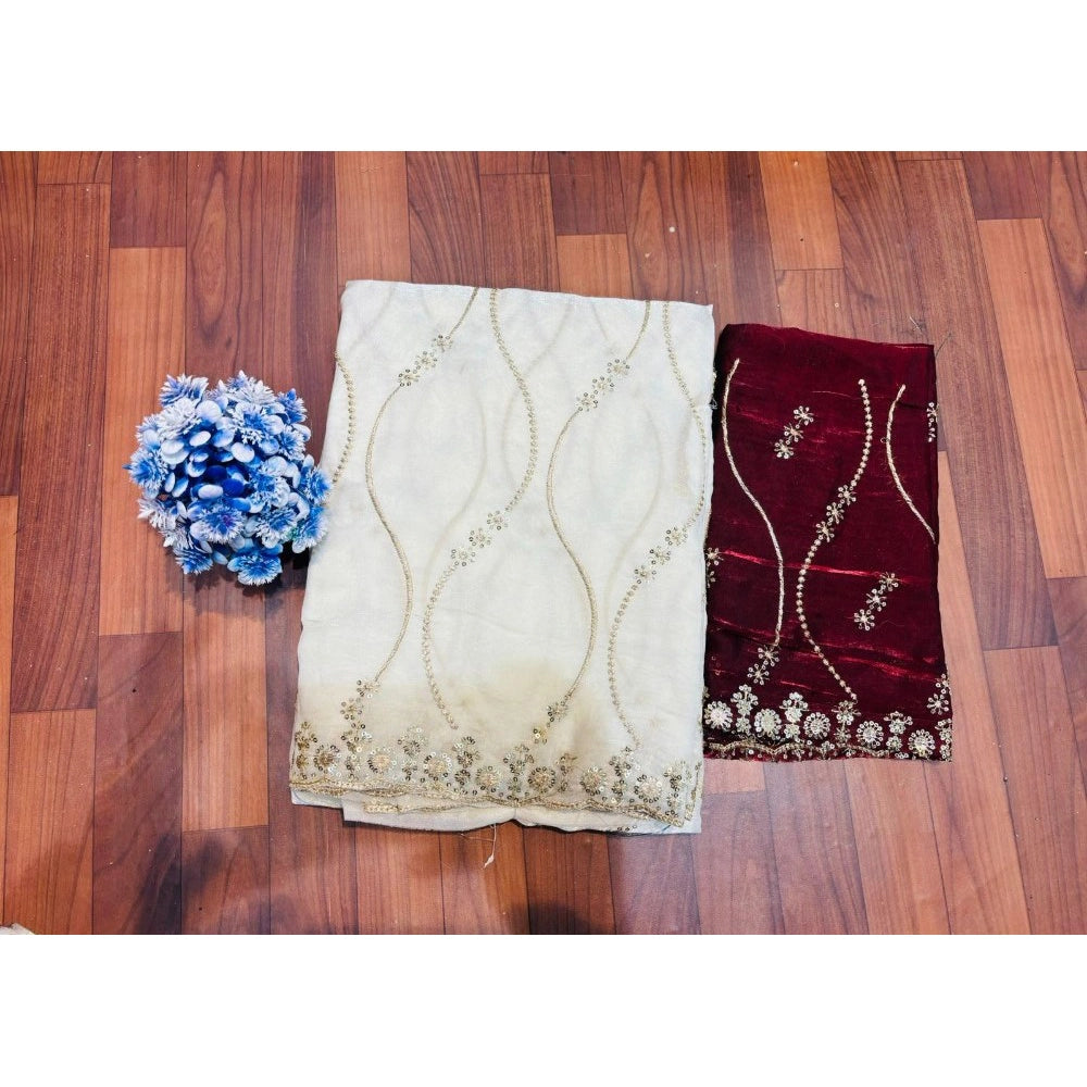 Women's Jimmy Choo Embellished Saree With Unstitched Blouse 5.5 Mtr�(White)