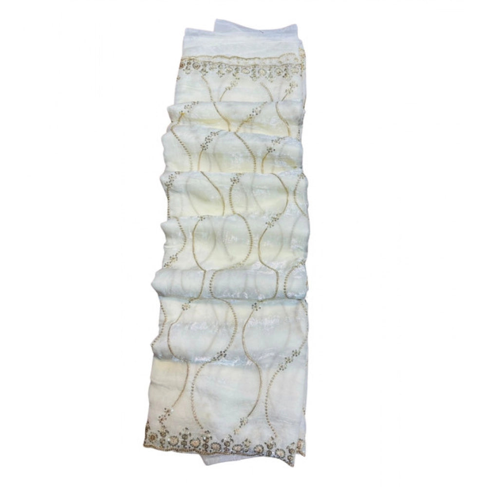 Women's Jimmy Choo Embellished Saree With Unstitched Blouse 5.5 Mtr�(White)