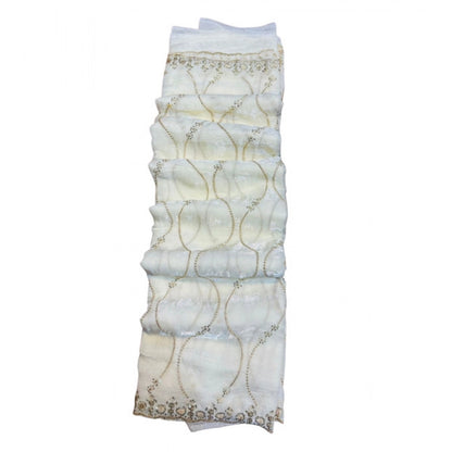 Women's Jimmy Choo Embellished Saree With Unstitched Blouse 5.5 Mtr�(White)