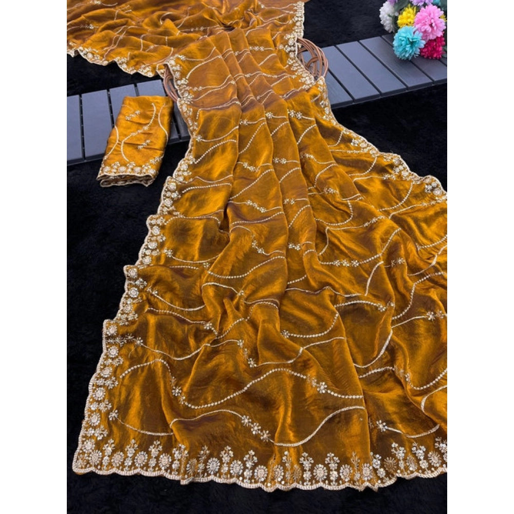 Women's Jimmy Choo Embellished Saree With Unstitched Blouse 5.5 Mtr�(Yellow)