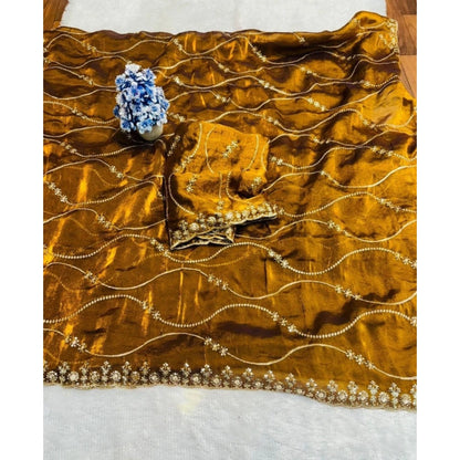 Women's Jimmy Choo Embellished Saree With Unstitched Blouse 5.5 Mtr�(Yellow)
