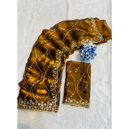 Women's Jimmy Choo Embellished Saree With Unstitched Blouse 5.5 Mtr�(Yellow)