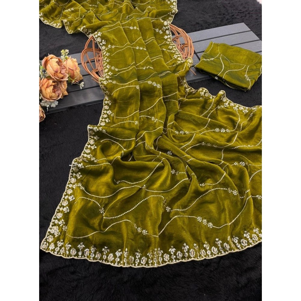 Women's Jimmy Choo Embellished Saree With Unstitched Blouse 5.5 Mtr�(Green)