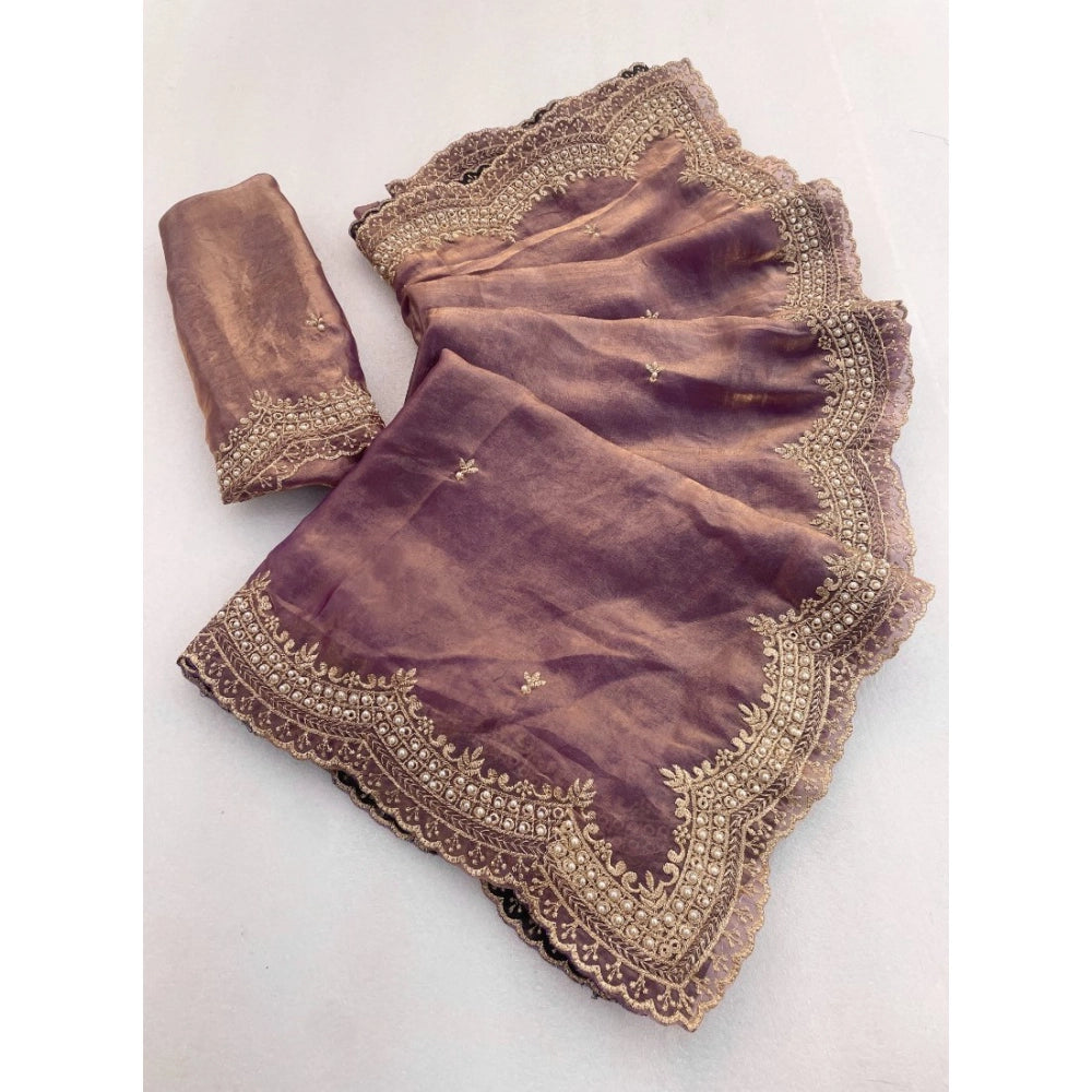 Women's Satin Embellished Saree With Unstitched Blouse 5.5 Mtr�(Lavender)
