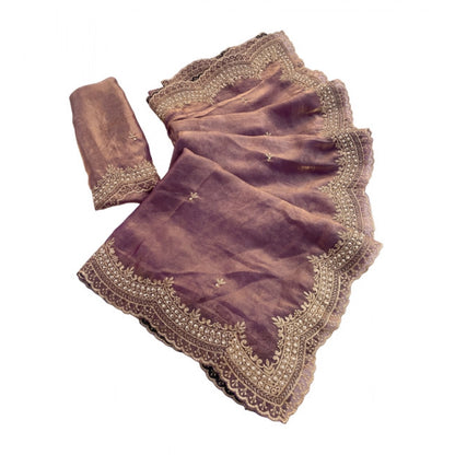 Women's Satin Embellished Saree With Unstitched Blouse 5.5 Mtr�(Lavender)