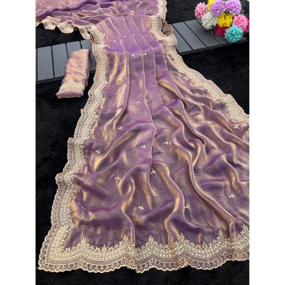 Women's Satin Embellished Saree With Unstitched Blouse 5.5 Mtr�(Lavender)