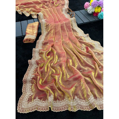 Women's Satin Embellished Saree With Unstitched Blouse 5.5 Mtr�(Orange)