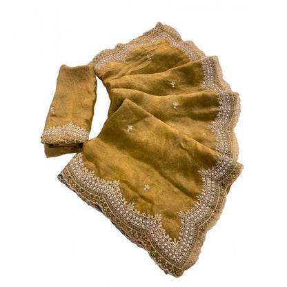 Women's Satin Embellished Saree With Unstitched Blouse 5.5 Mtr�(Olive-Green)