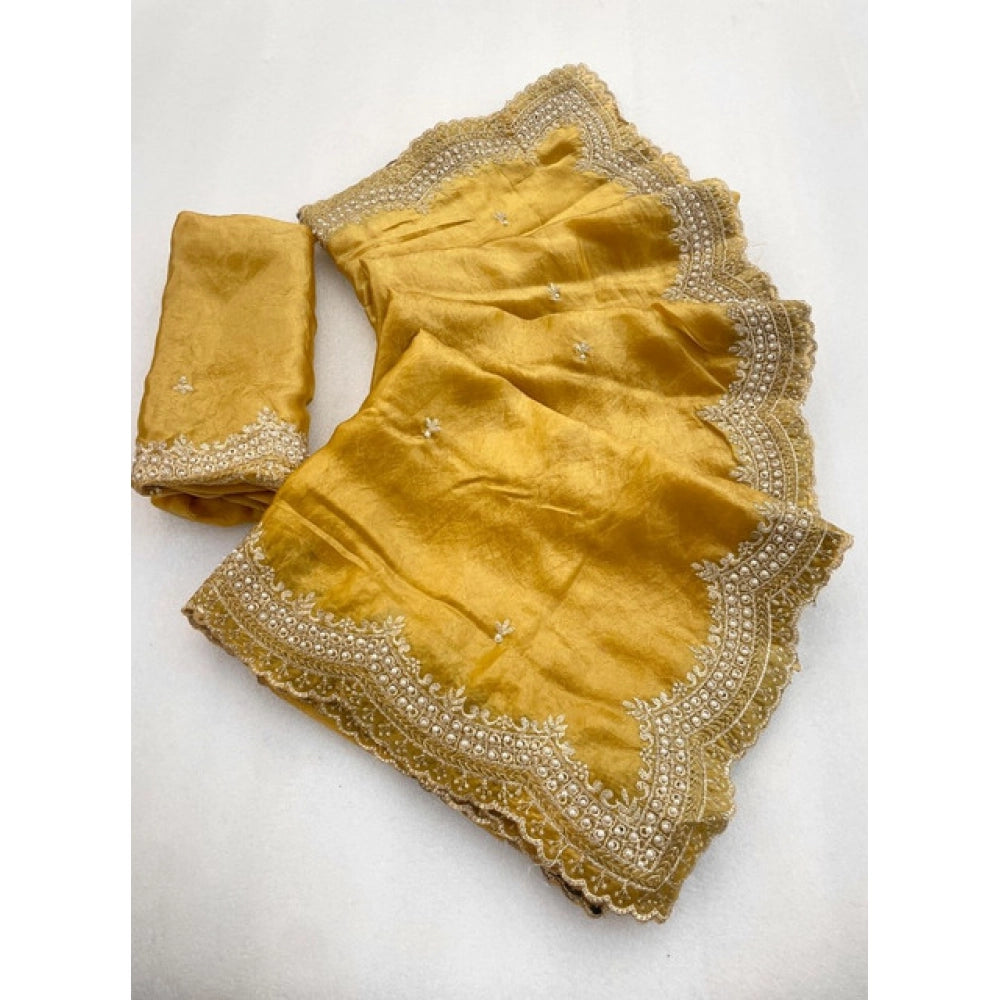 Women's Satin Embellished Saree With Unstitched Blouse 5.5 Mtr�(Mustard-Yellow)