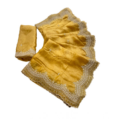 Women's Satin Embellished Saree With Unstitched Blouse 5.5 Mtr�(Mustard-Yellow)