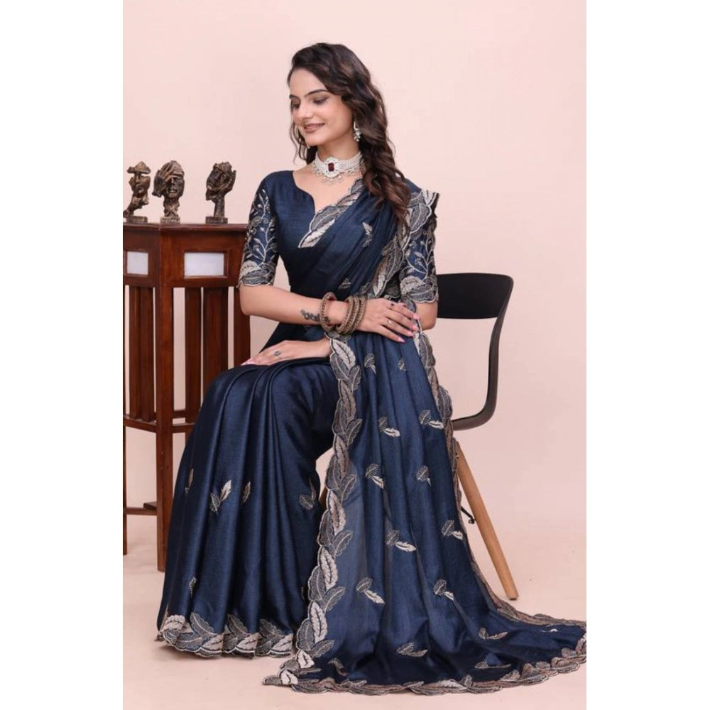 Women's Georgette Embroidered Saree With Unstitched Blouse 5.5 Mtr�(Navy Blue)