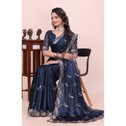 Women's Georgette Embroidered Saree With Unstitched Blouse 5.5 Mtr�(Navy Blue)