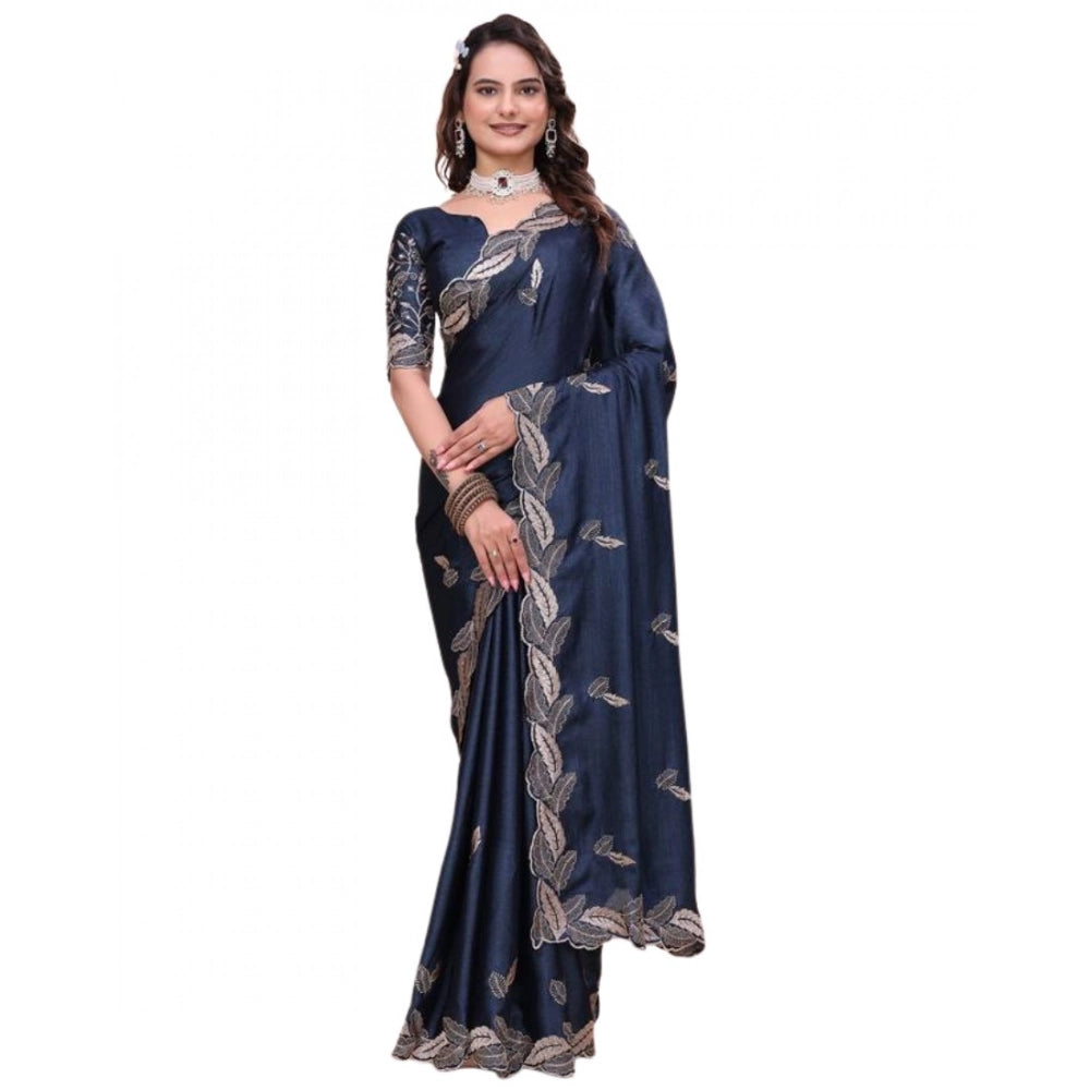 Women's Georgette Embroidered Saree With Unstitched Blouse 5.5 Mtr�(Navy Blue)