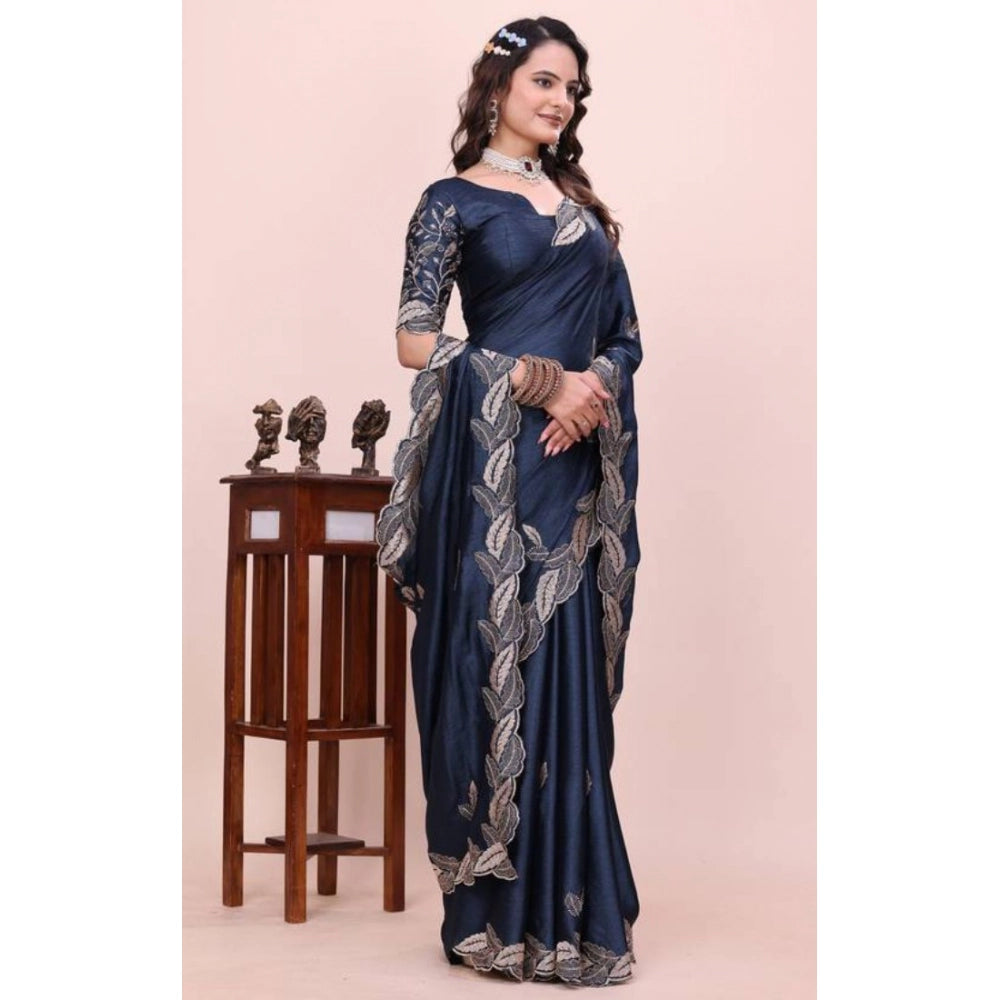 Women's Georgette Embroidered Saree With Unstitched Blouse 5.5 Mtr�(Navy Blue)