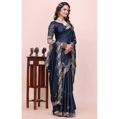 Women's Georgette Embroidered Saree With Unstitched Blouse 5.5 Mtr�(Navy Blue)