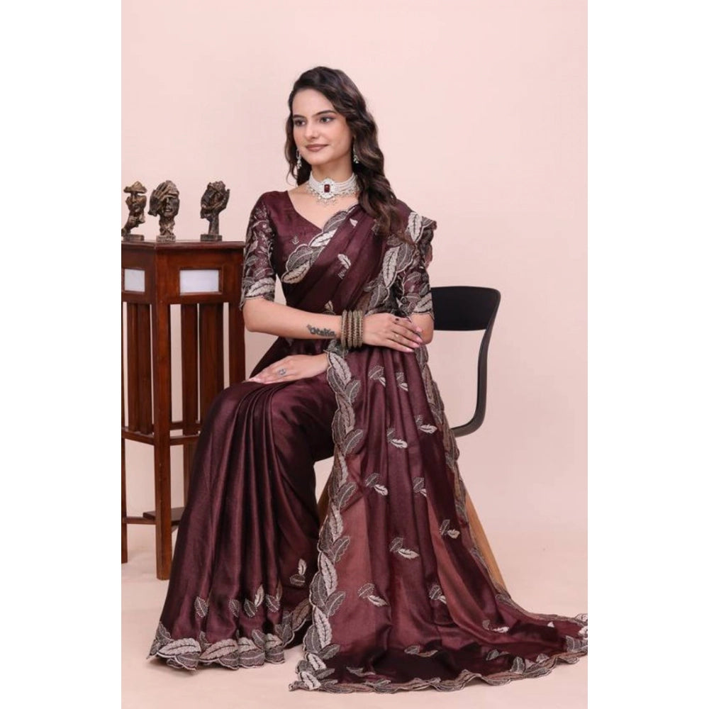 Women's Georgette Embroidered Saree With Unstitched Blouse 5.5 Mtr�(Wine)