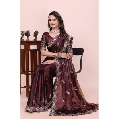 Women's Georgette Embroidered Saree With Unstitched Blouse 5.5 Mtr�(Wine)