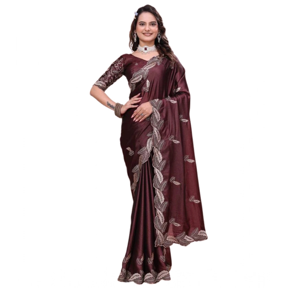 Women's Georgette Embroidered Saree With Unstitched Blouse 5.5 Mtr�(Wine)
