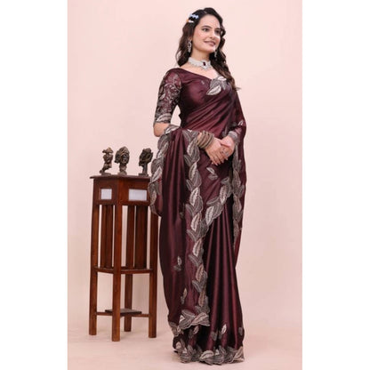 Women's Georgette Embroidered Saree With Unstitched Blouse 5.5 Mtr�(Wine)