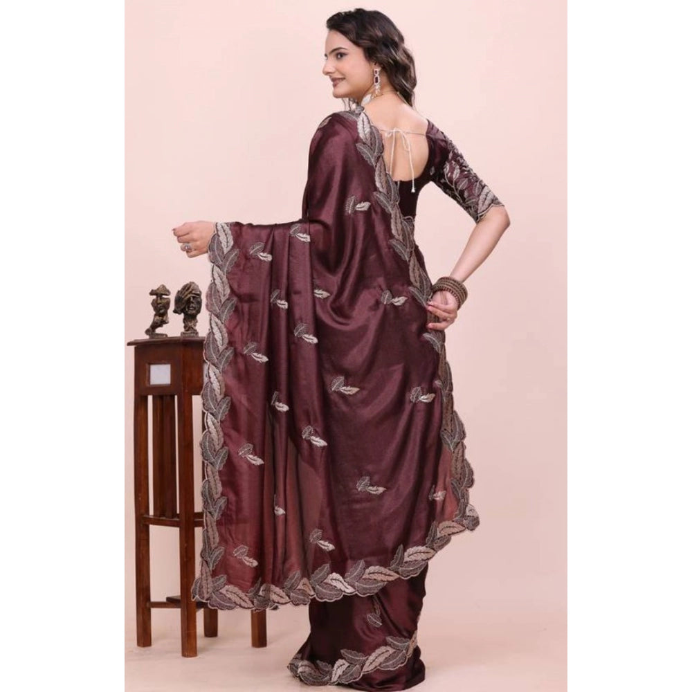 Women's Georgette Embroidered Saree With Unstitched Blouse 5.5 Mtr�(Wine)