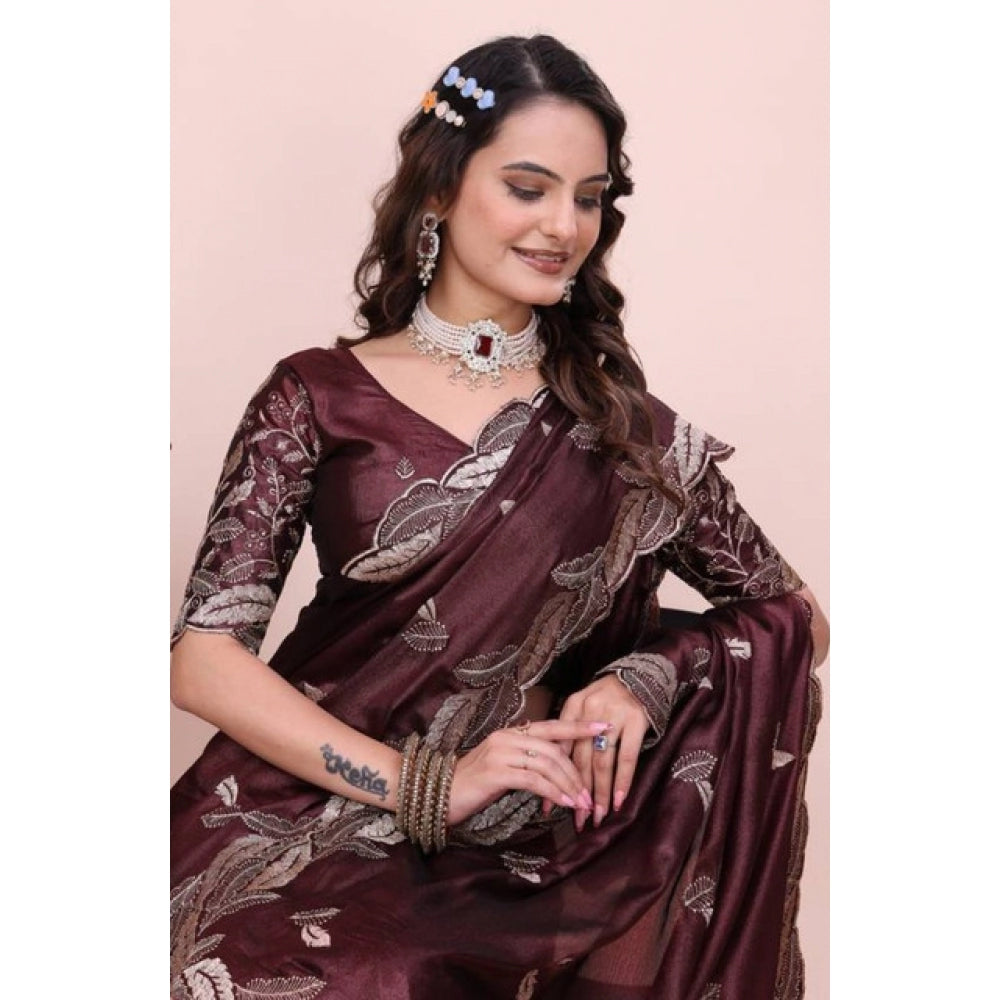 Women's Georgette Embroidered Saree With Unstitched Blouse 5.5 Mtr�(Wine)