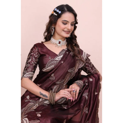Women's Georgette Embroidered Saree With Unstitched Blouse 5.5 Mtr�(Wine)