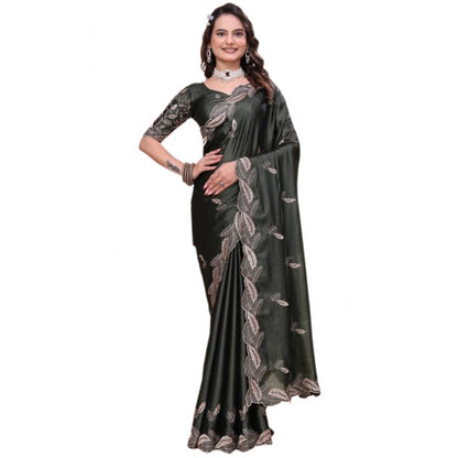 Women's Georgette Embroidered Saree With Unstitched Blouse 5.5 Mtr�(Charcoal Green)