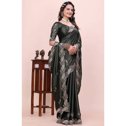 Women's Georgette Embroidered Saree With Unstitched Blouse 5.5 Mtr�(Charcoal Green)
