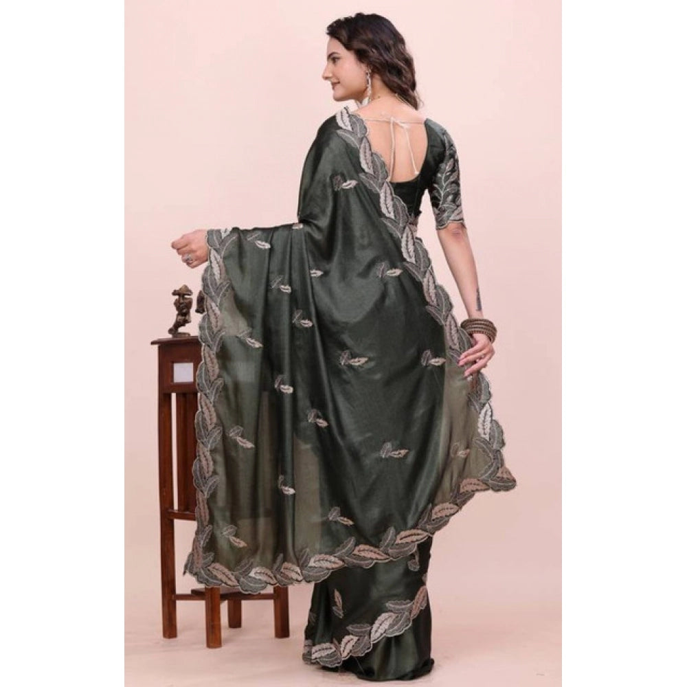 Women's Georgette Embroidered Saree With Unstitched Blouse 5.5 Mtr�(Charcoal Green)