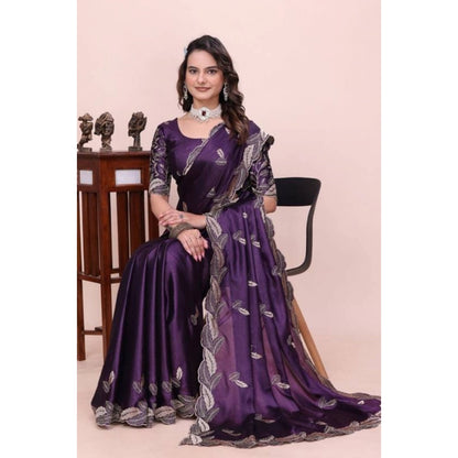 Women's Georgette Embroidered Saree With Unstitched Blouse 5.5 Mtr�(Purple)