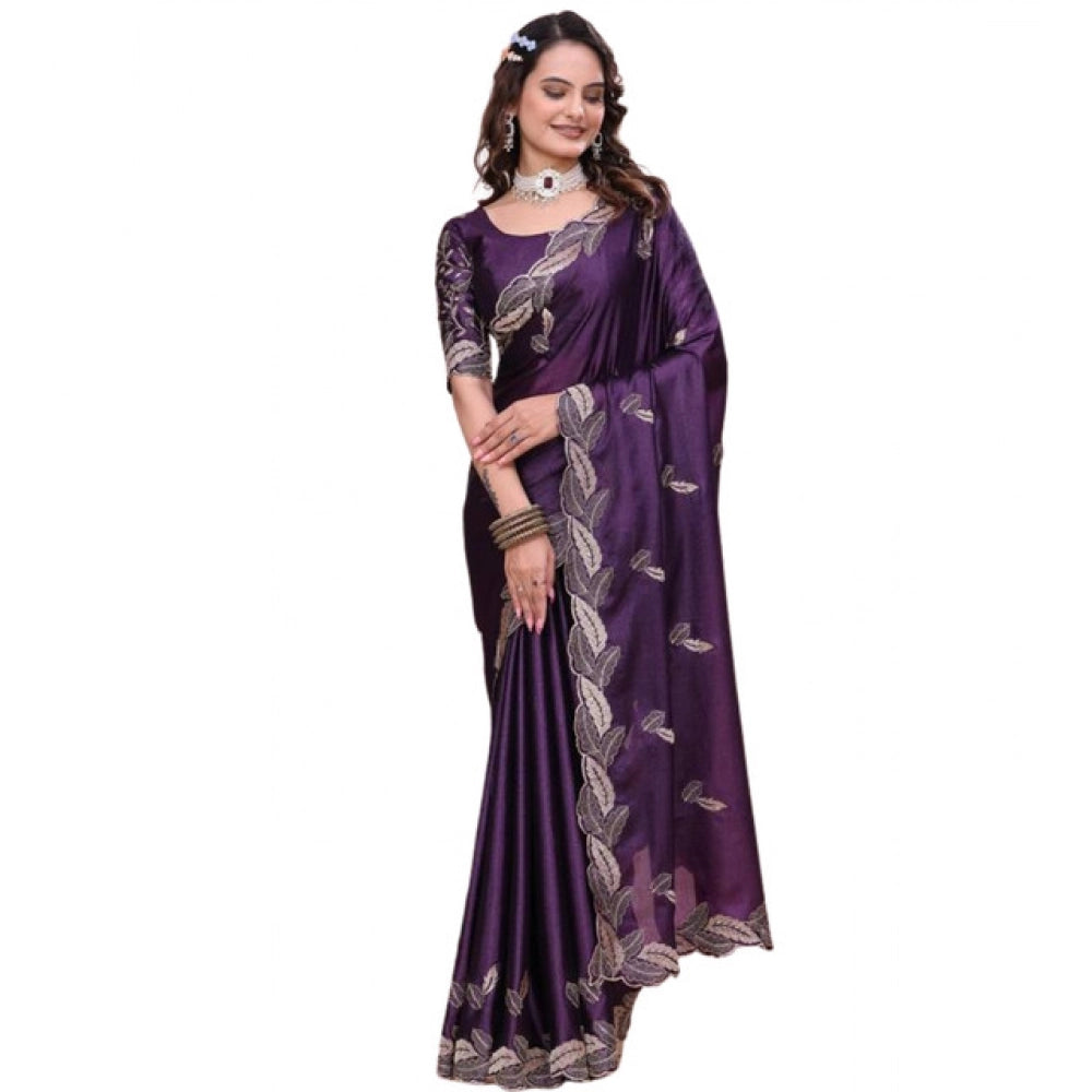 Women's Georgette Embroidered Saree With Unstitched Blouse 5.5 Mtr�(Purple)
