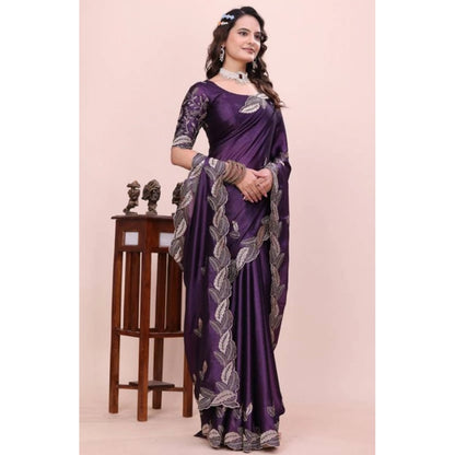 Women's Georgette Embroidered Saree With Unstitched Blouse 5.5 Mtr�(Purple)