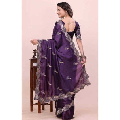 Women's Georgette Embroidered Saree With Unstitched Blouse 5.5 Mtr�(Purple)