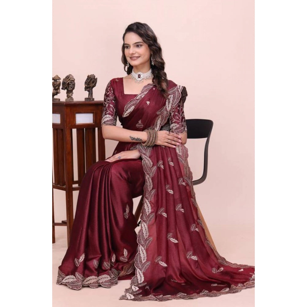 Women's Georgette Embroidered Saree With Unstitched Blouse 5.5 Mtr�(Maroon)