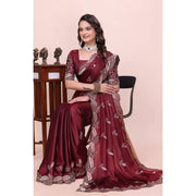 Women's Georgette Embroidered Saree With Unstitched Blouse 5.5 Mtr�(Maroon)