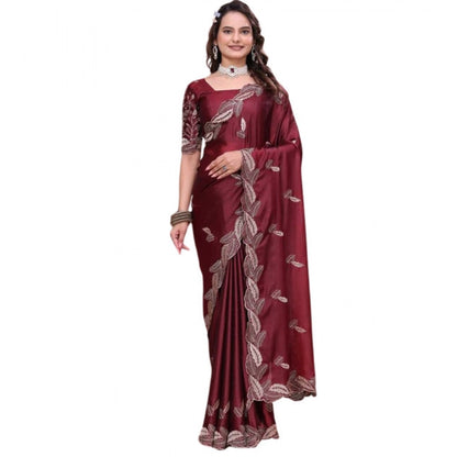 Women's Georgette Embroidered Saree With Unstitched Blouse 5.5 Mtr�(Maroon)