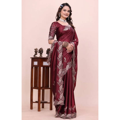 Women's Georgette Embroidered Saree With Unstitched Blouse 5.5 Mtr�(Maroon)