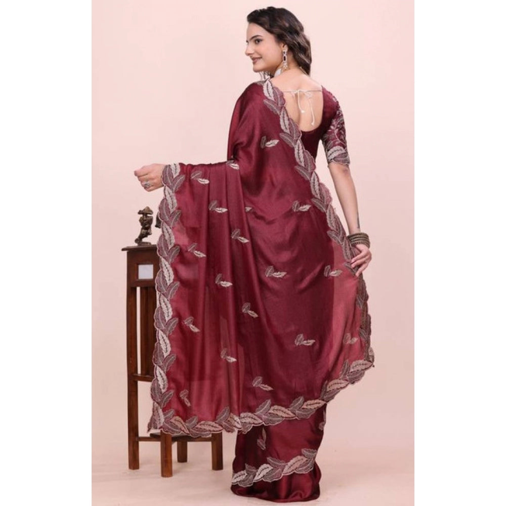 Women's Georgette Embroidered Saree With Unstitched Blouse 5.5 Mtr�(Maroon)