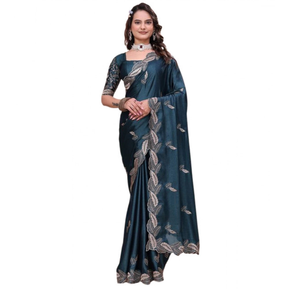 Women's Georgette Embroidered Saree With Unstitched Blouse 5.5 Mtr�(Teal)