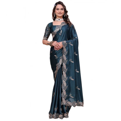 Women's Georgette Embroidered Saree With Unstitched Blouse 5.5 Mtr�(Teal)