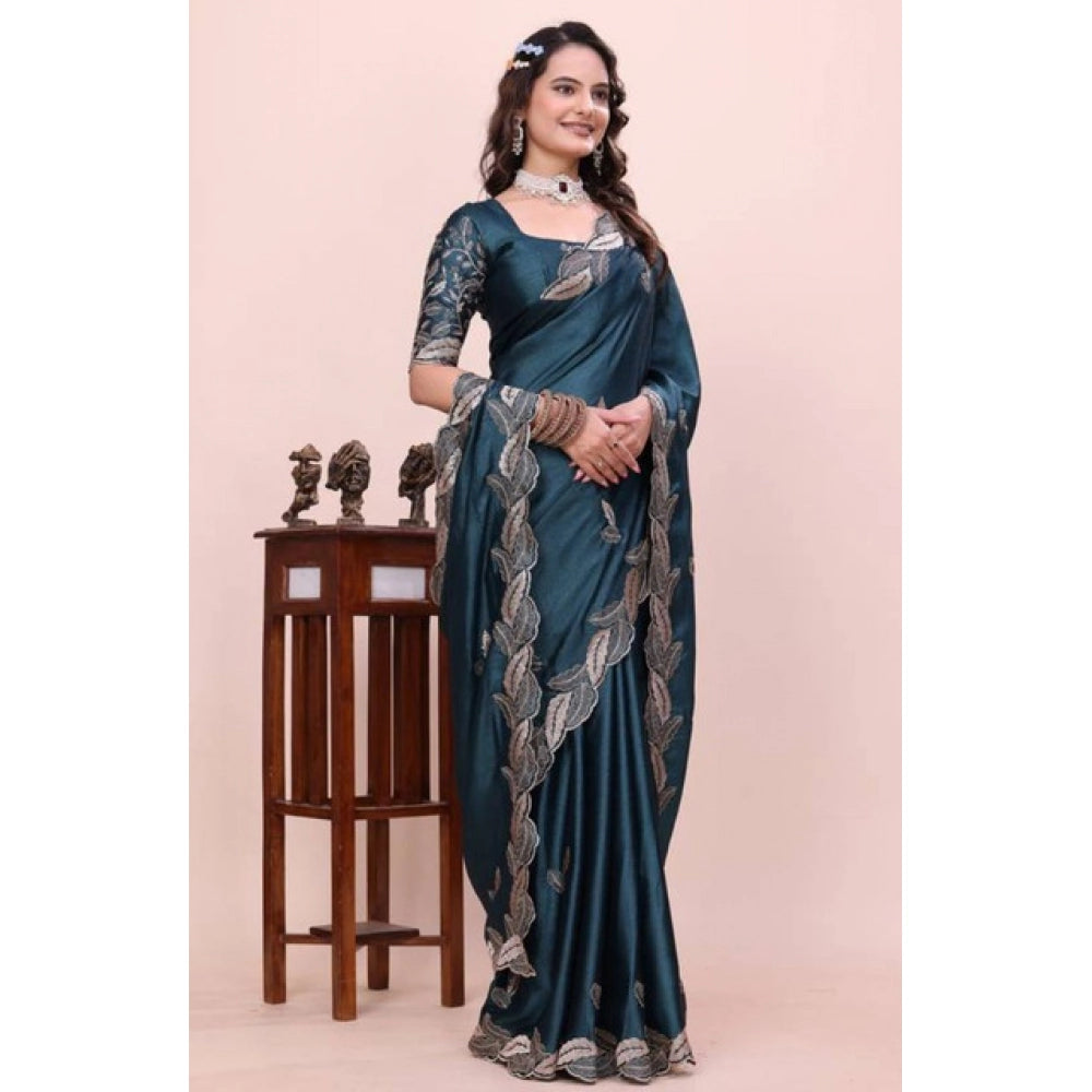 Women's Georgette Embroidered Saree With Unstitched Blouse 5.5 Mtr�(Teal)