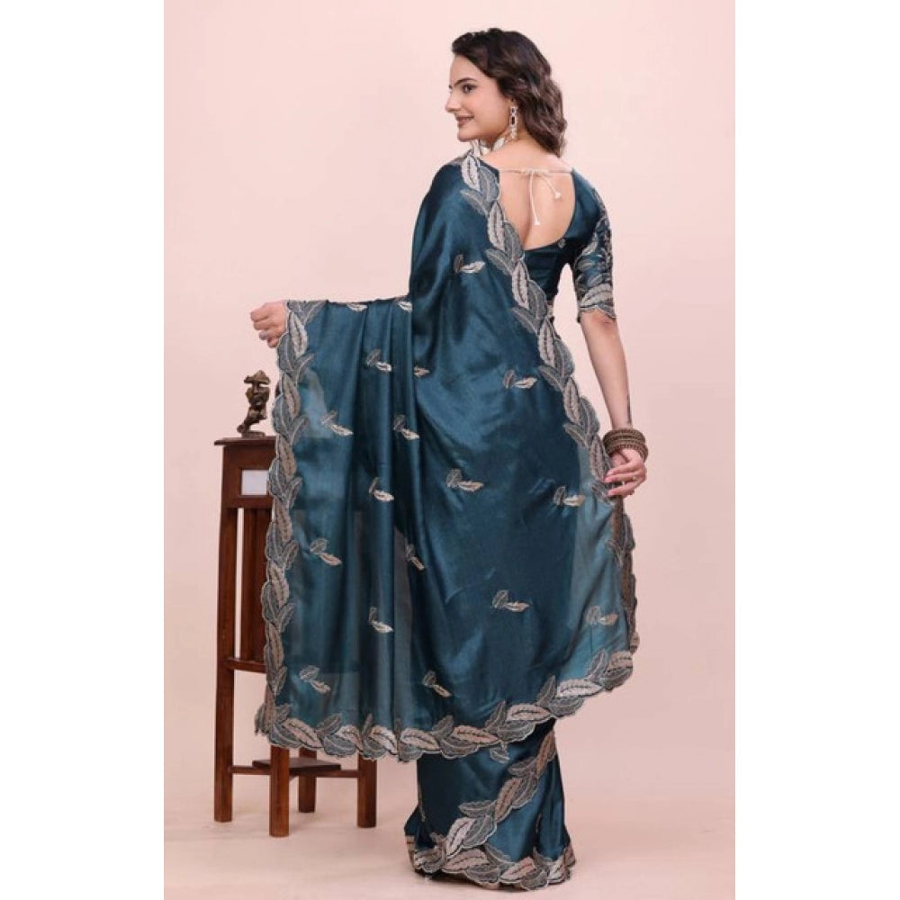 Women's Georgette Embroidered Saree With Unstitched Blouse 5.5 Mtr�(Teal)