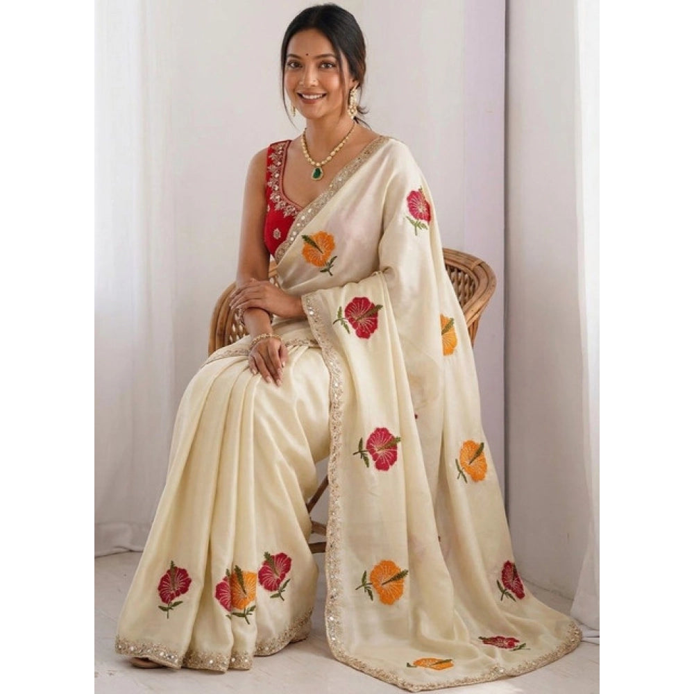 Women's Georgette Embellished Saree With Unstitched Blouse 5.5 Mtr�(Beige)
