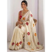 Women's Georgette Embellished Saree With Unstitched Blouse 5.5 Mtr�(Beige)
